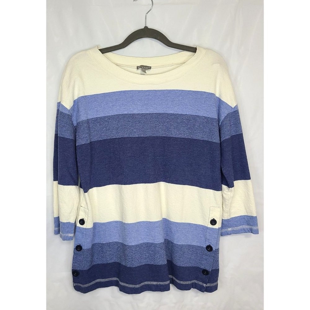 T by Talbots 100% Cotton Blue and White Striped Top Womens Size Small